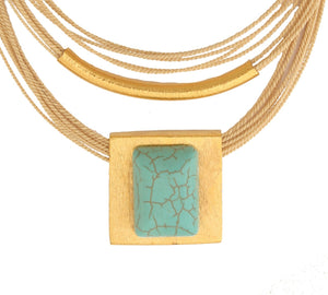Necklace BU square blue agate