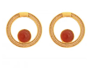 Earring BU circle with little stone red agate