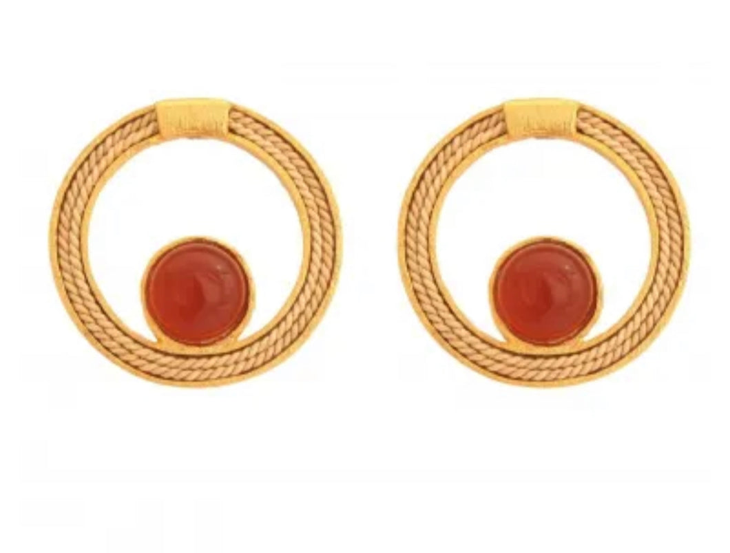 Earring BU circle with little stone red agate